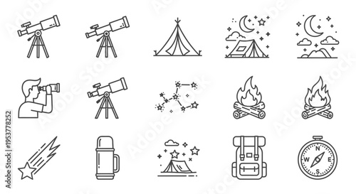 Astronomy and camping icons set.