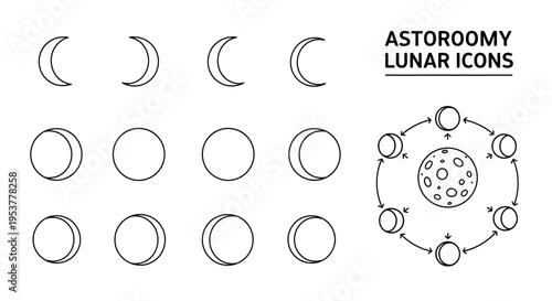 Astronomy lunar cycle icons set.