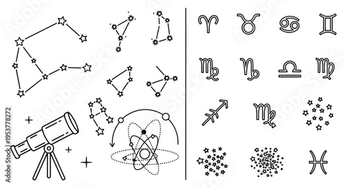 Astronomy symbols and star signs.