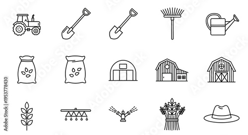 Black and white farm icons set.