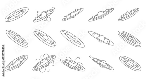 Black and white spaceship line drawings.