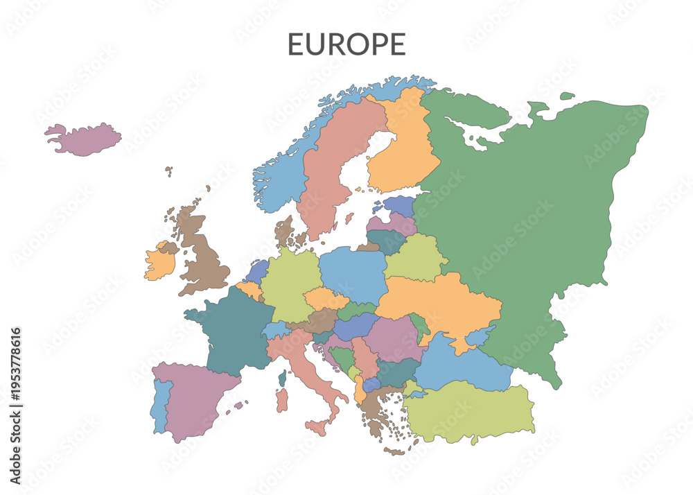 Obraz premium Political map of Europe. European countries borders in a flat style isolated on white background. Vector clipart.