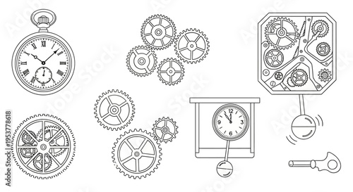 Konstfotografi Clockwork Mechanism Gears and Clock Faces.