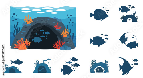 Blue fish swimming in ocean water.