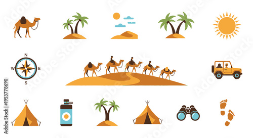 Camels on desert sand dune trek.