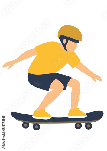 skateboarder riding on board action illustration vector