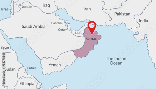 Oman location on the world map with pin location marker3. Vector flat template.