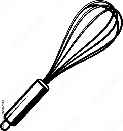 Simple black and white kitchen whisk vector illustration for cooking and baking designs