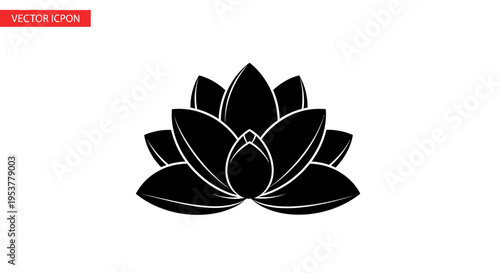 Black Lotus Flower Icon Graphic Design.