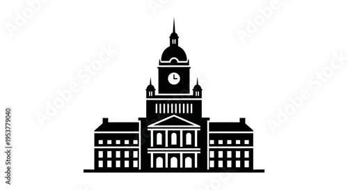 Black silhouette of a government building.