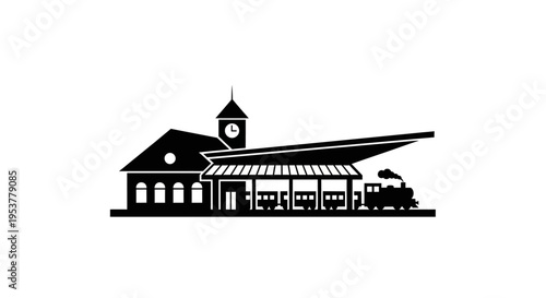 Black silhouette of old train station.