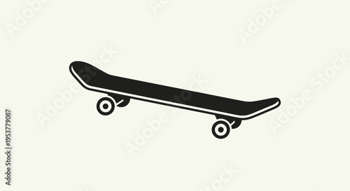 Black skateboard with four wheels.