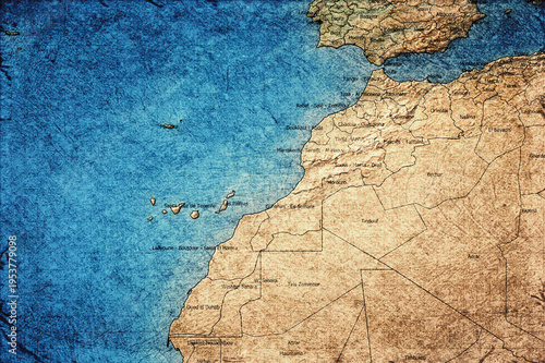 Obraz na płótnie Vintage Map Of Morocco With Regions On Retro Paper Background