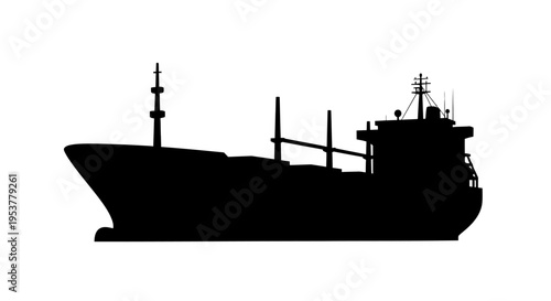 Large cargo ship silhouette illustration.