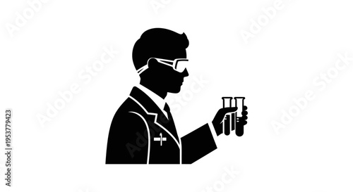 Scientist wearing goggles and holding tubes.