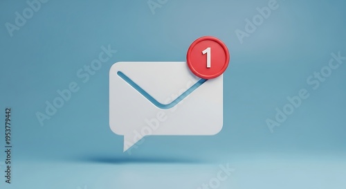 A clean white envelope icon with a red circle indicating '1' unread message, signifying new notification or important communication on a solid blue background.