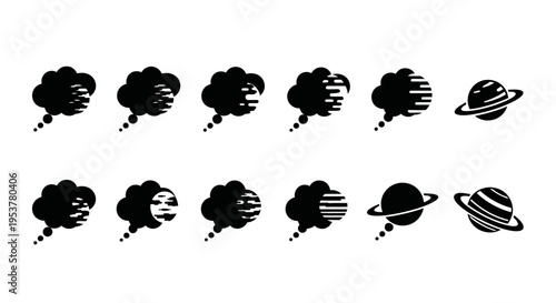 Black and white planet icons set.