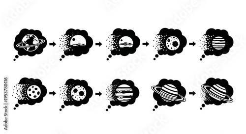 Black and white planet icons series.