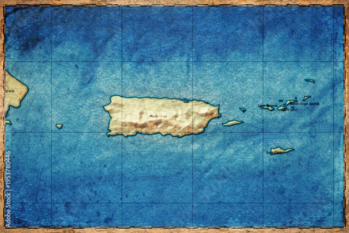 Vintage Map Of Puerto Rico With Municipalities On Retro Paper Background