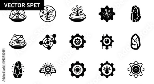 Black gear icons on white background.
