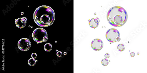 Floating Air Bubble in Liquid on Black and White Background