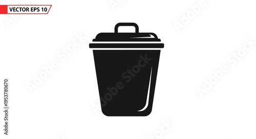 Black trash can with lid.