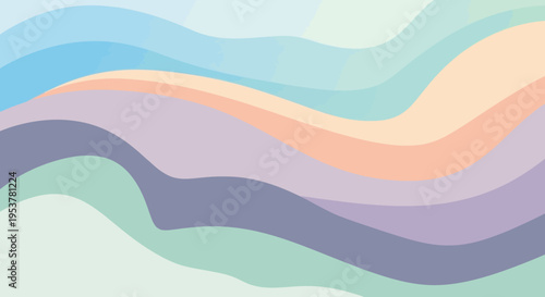 Abstract layered color waves illustration evoking serenity and tranquility with pastel hues