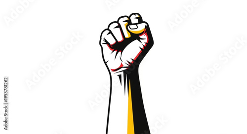 Raised fist symbolizing power, resistance, and solidarity in a graphic style.