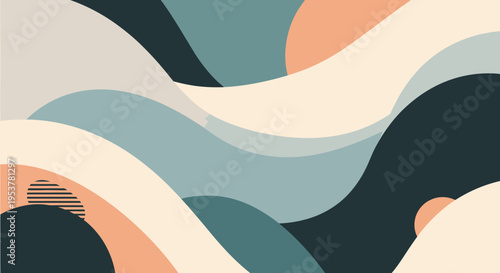 Abstract layered design, flowing shapes, modern art illustration, neutral color palette