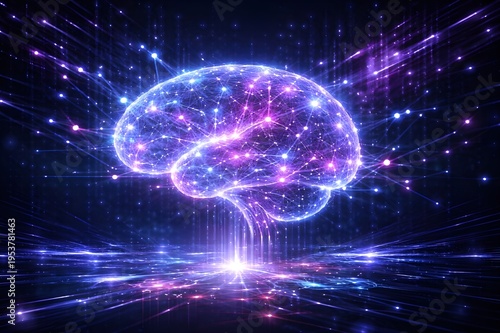 Futuristic AI Neural Network Background with Glowing Digital Brain