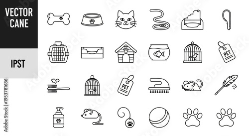 Dog icons and pet accessories.