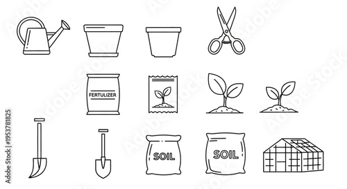 Gardening tools and supplies icons set.