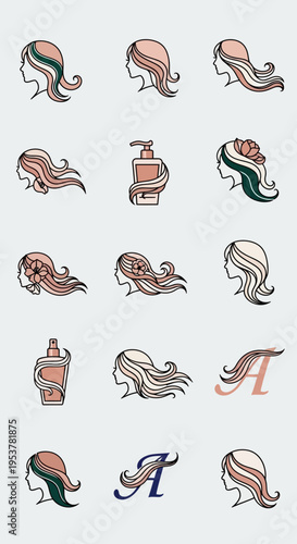 Hair stylist letter A logo designs.