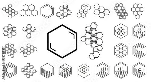 Hexagon molecular structure chemical symbols.