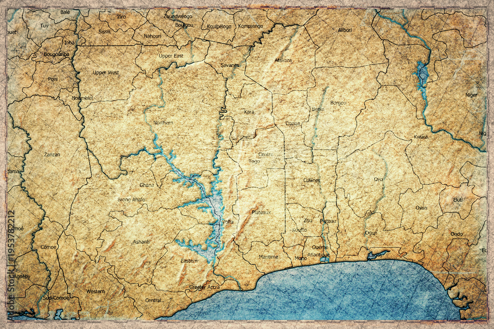 Fototapeta premium Vintage Map Of Togo With Regions On Retro Paper Background