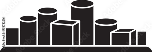 Bar chart graph representing data analytics and business growth with different bar heights on transparent background