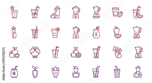 Collection of stylized juice and smoothie icons, perfect for health and wellness visuals