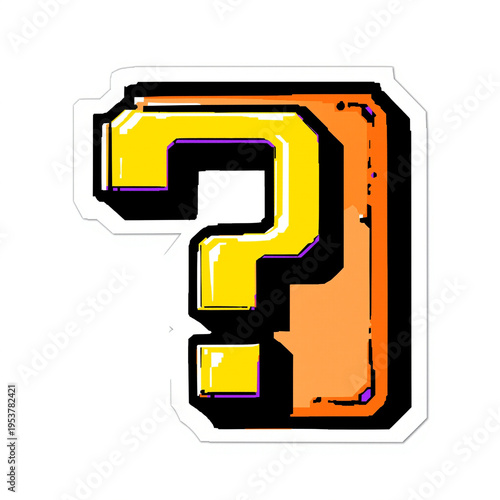 Colorful Stylized Question Mark with Retro Pixel Art Aesthetic and Bold Outline