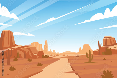 Cartoon desert landscape with rock formations and a clear sky