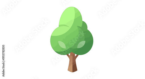 Cartoon-style image of a solitary tree isolated on a stark white backdrop