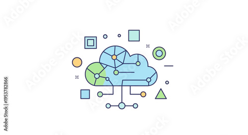 Cloud computing illustration representing data storage and network connectivity graphically