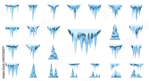 Collection of various blue icicles shapes.