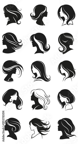Collection of various hairstyle silhouettes.