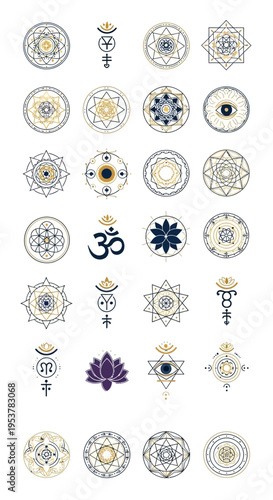 Collection of various religious spiritual symbols.