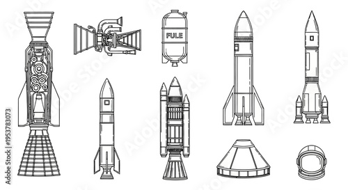 Collection of various rocket designs.