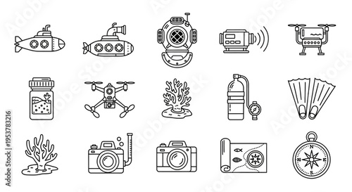 Collection of travel and photography icons.