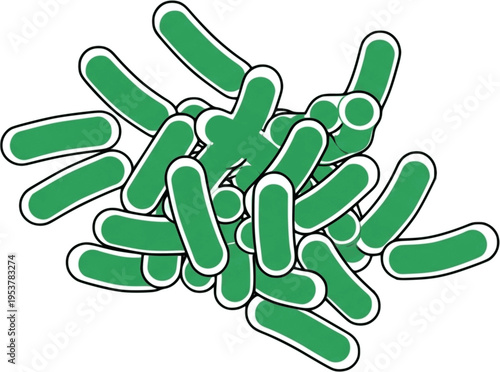 A Cluster of Green Rod-Shaped Bacteria or Microorganisms
