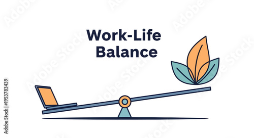 Seesaw with laptop and leaf balance.