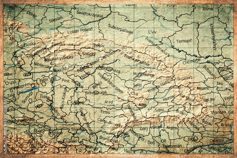 Fototapeta premium Vintage Map Of Carpathian Region On Retro Paper Background