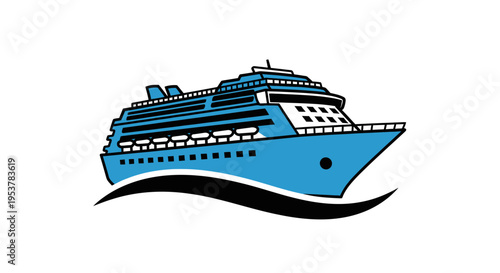 Cruise ship illustration on white background, perfect for travel, vacation and transportation